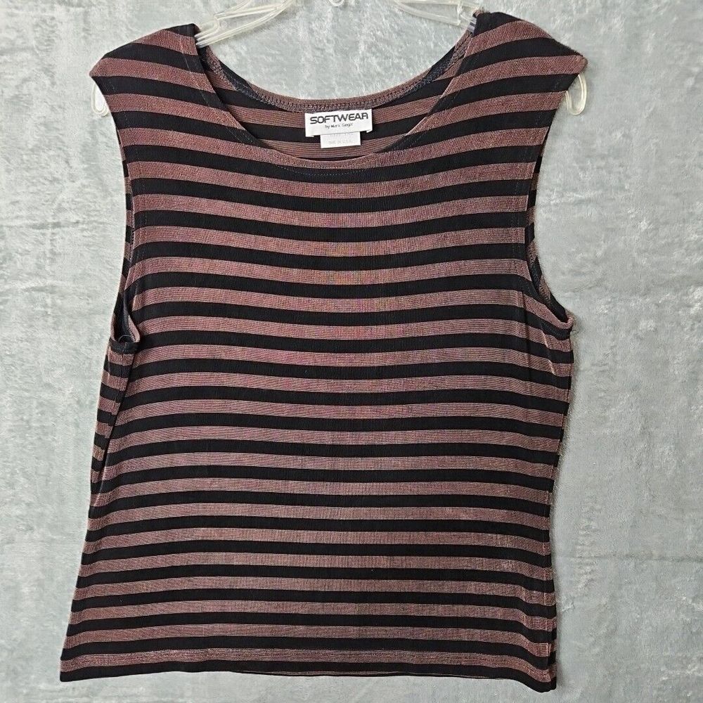 Softwear by mark singer Lg Tank stretch slinky brown black USA acetate spandex